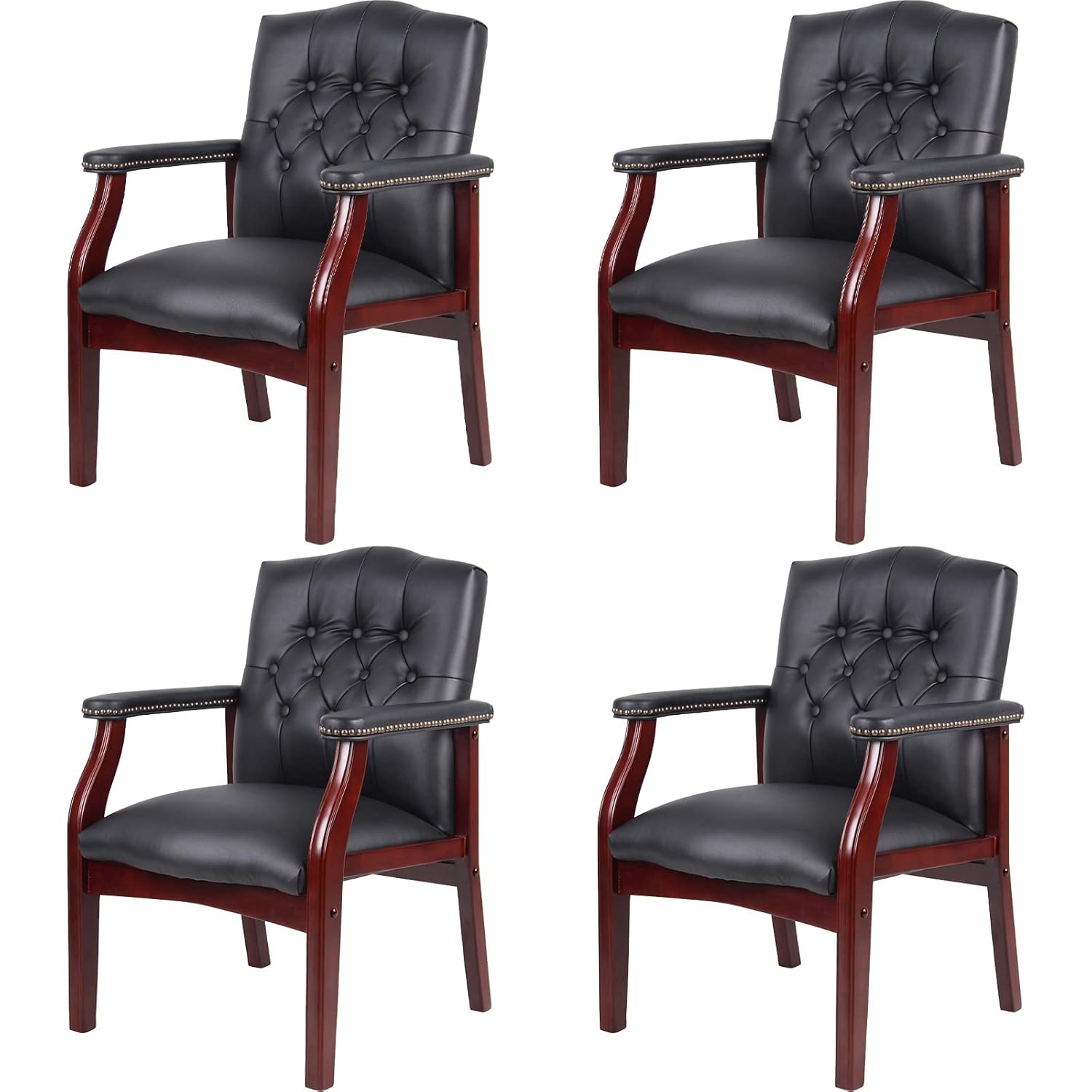 Office Furniture Ergonomic - Black Leather Office Chairs Set of