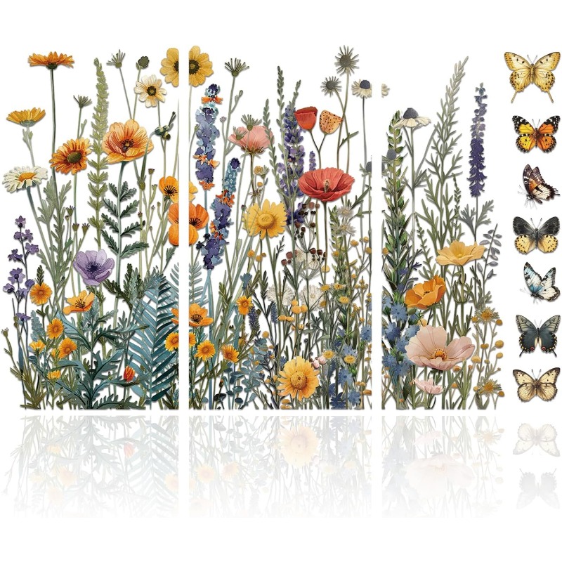 Office Furniture Loft - 3Pcs Wildflowers Furniture Transfer 6x12inch Butterflies
