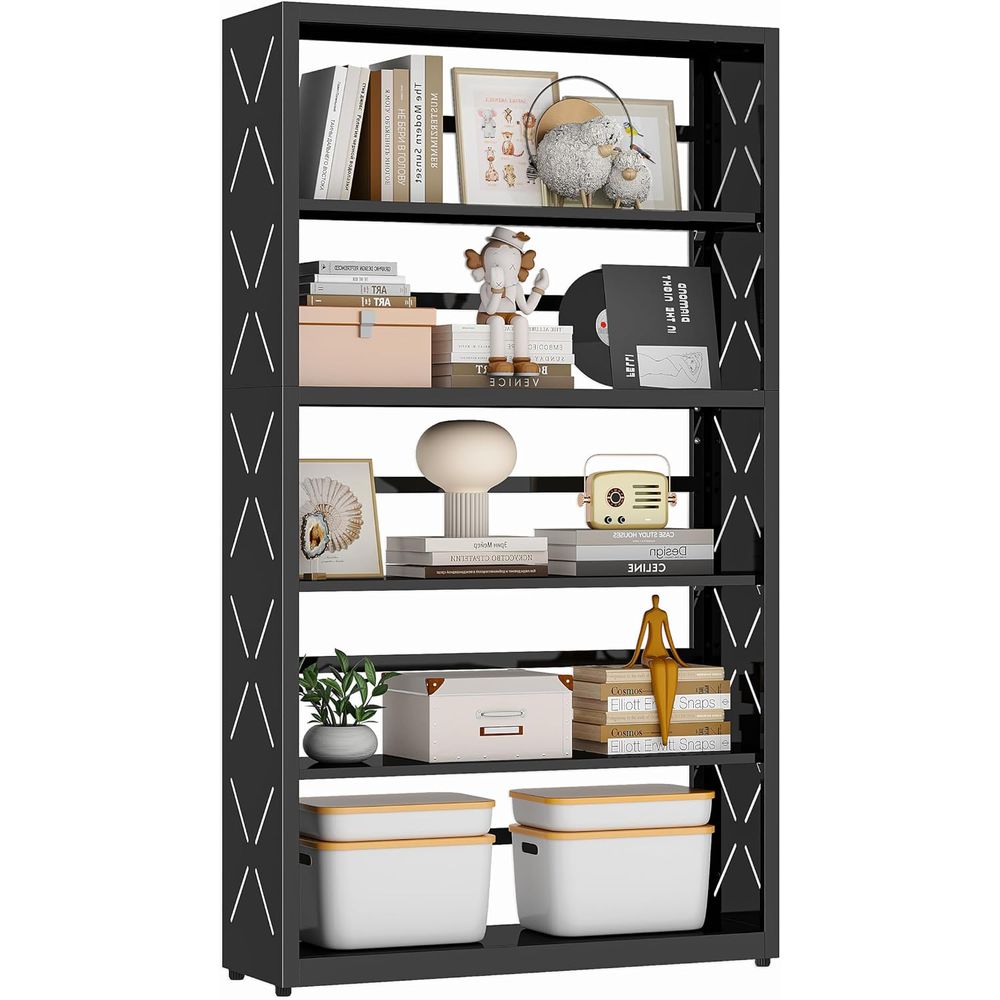 Bookshelf 5 Tier - 5-Tier Wide Adjustable Bookshelf, Tall Black
