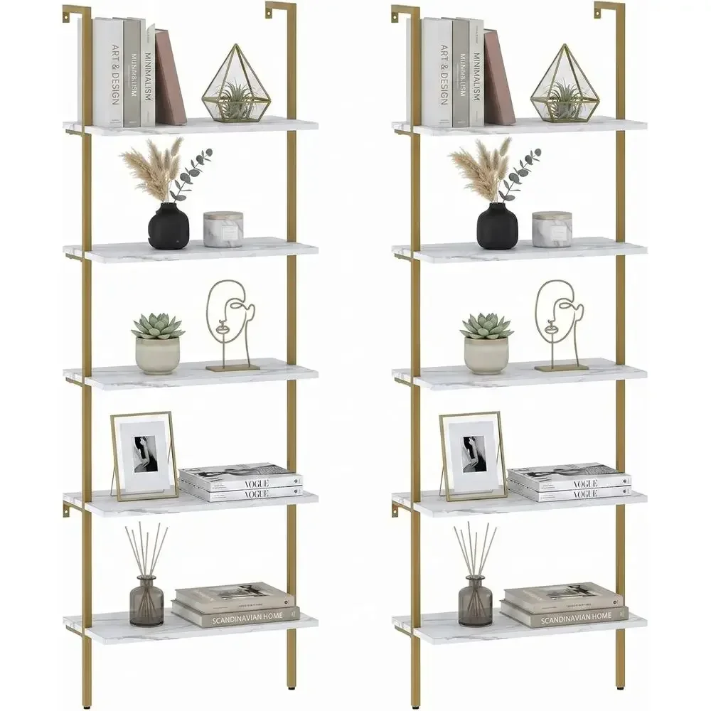 5-Tier White Marble Wall-Mount - Bookshelf 5 Tier recension och pris