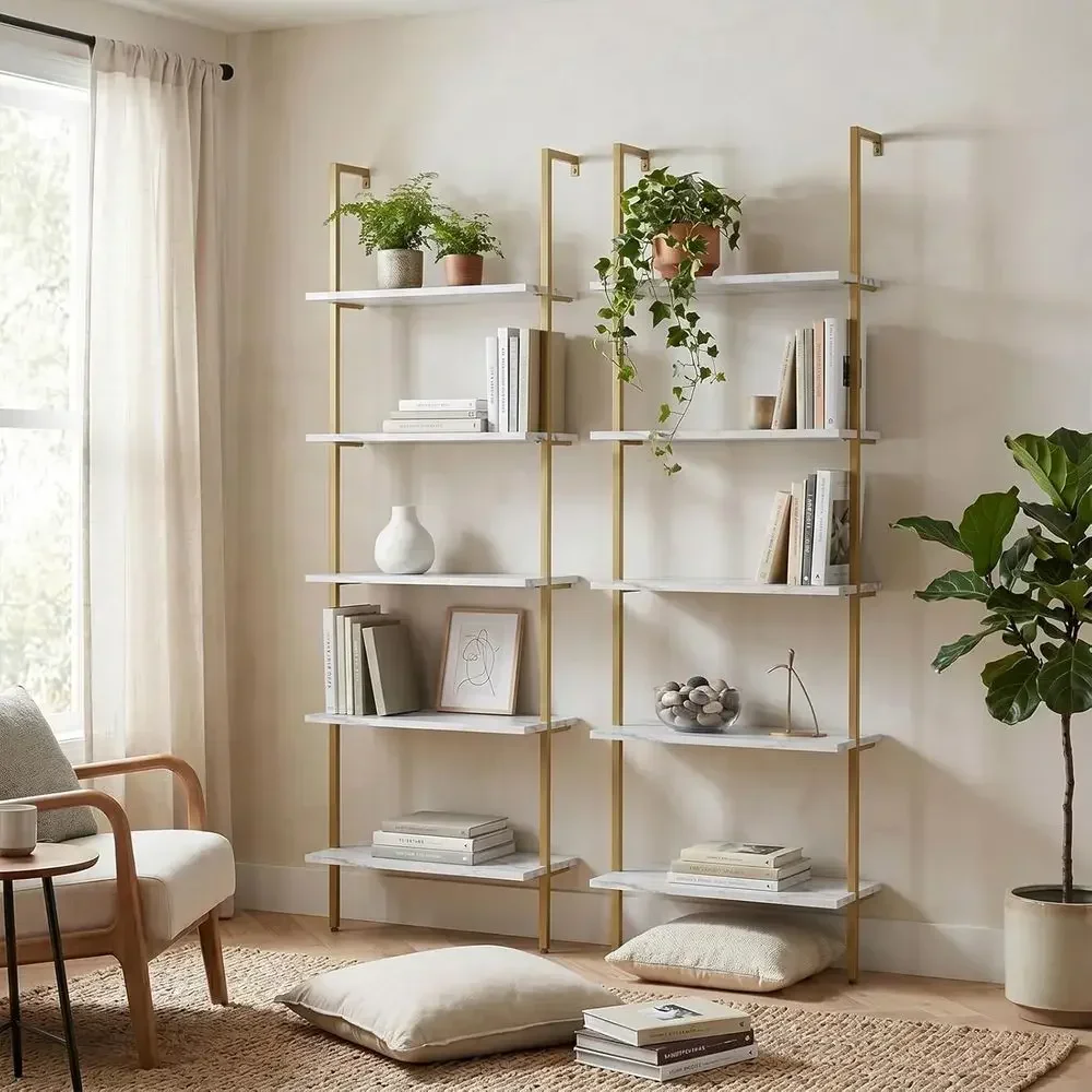 5-Tier White Marble Wall-Mount - Bookshelf 5 Tier recension och pris
