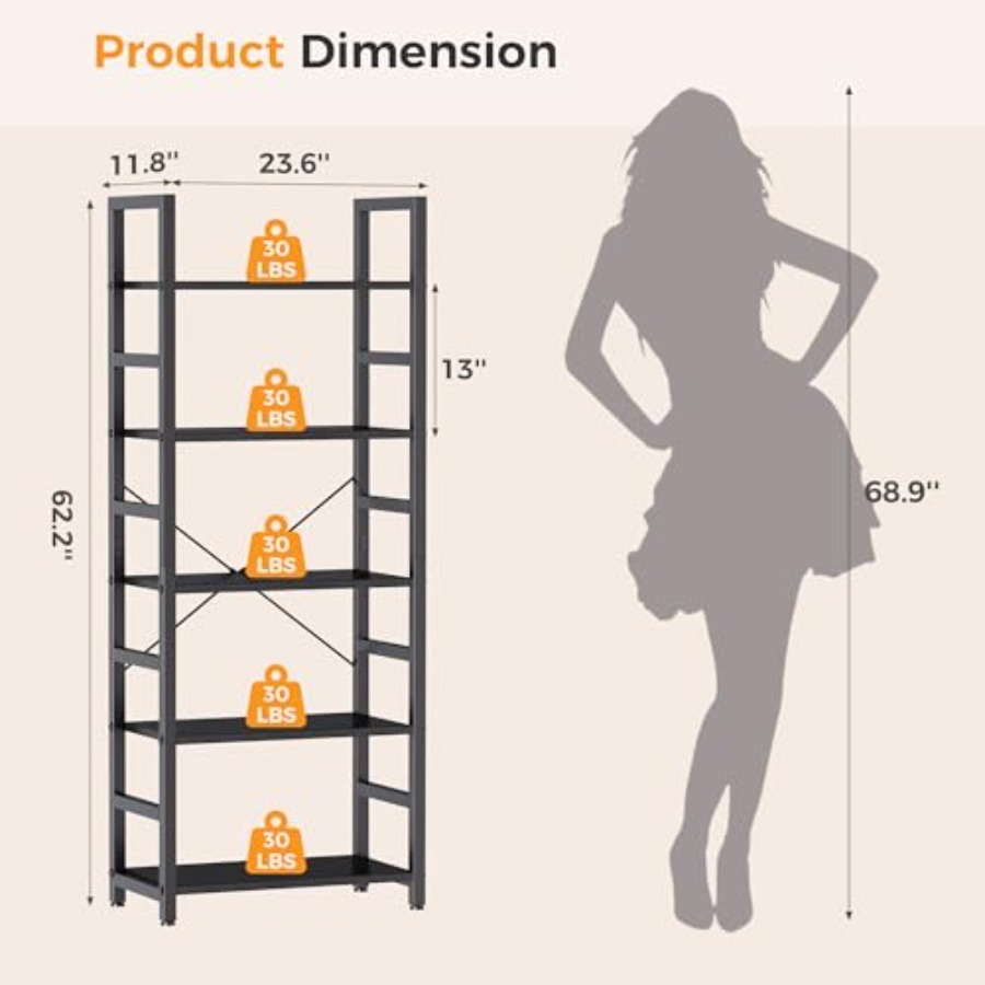 5-Tier Bookshelf, Modern Tall  - Bookshelf 5 Tier recension och pris