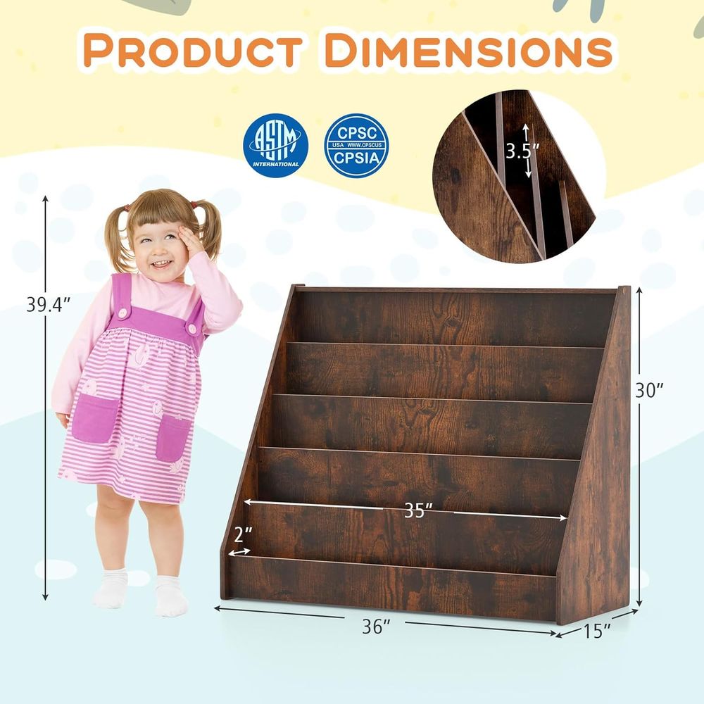 5-Tier Wooden Kids Bookshelf,  - Bookshelf 5 Tier recension och pris