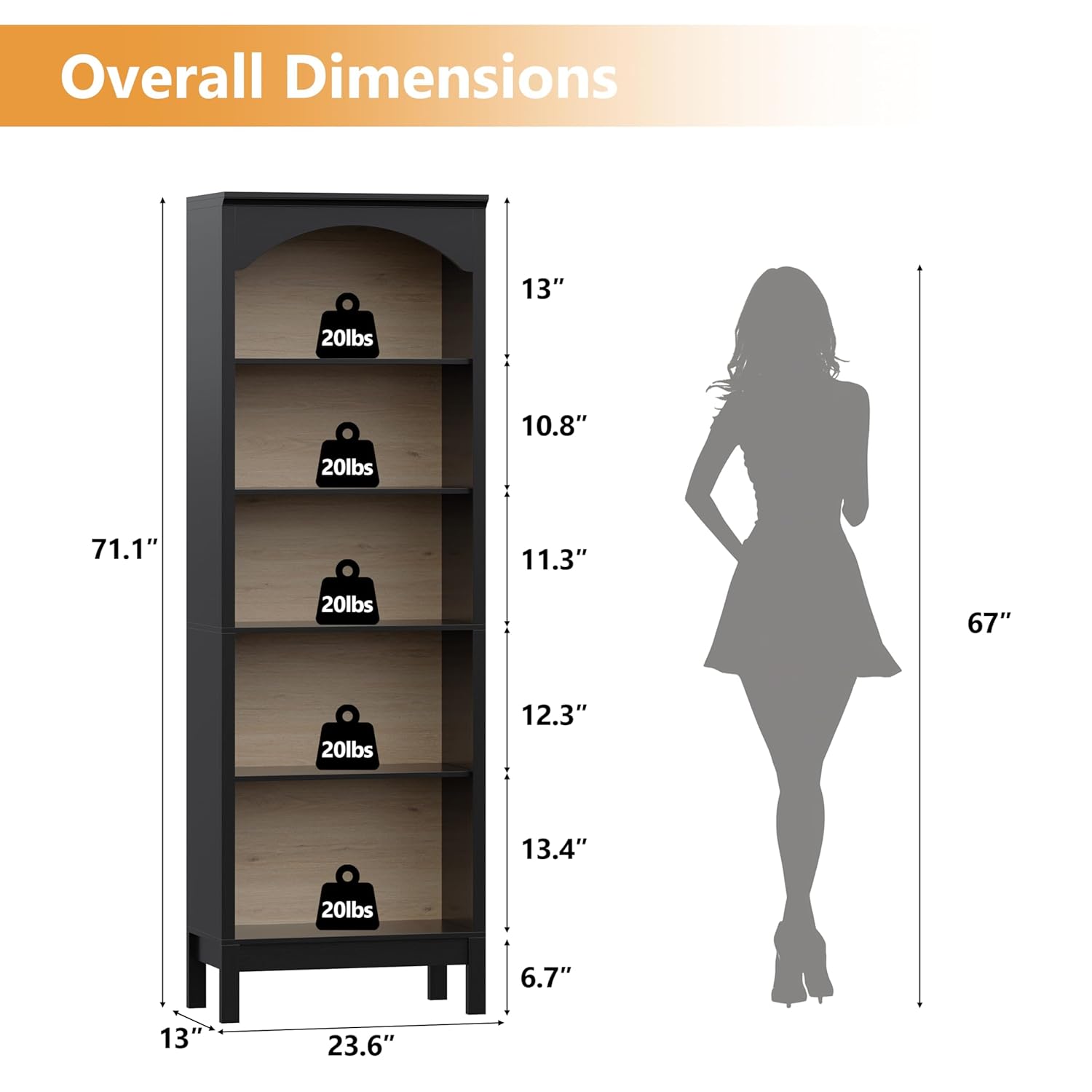 Arched Bookshelf with 5 Tier O - Bookshelf 5 Tier recension och pris