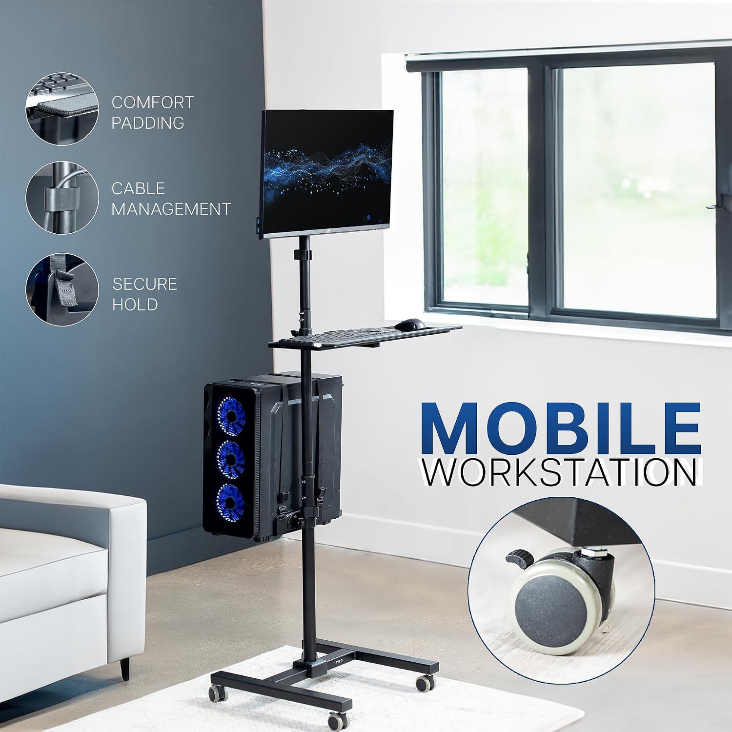 Black Rolling Computer Cart Wi - Adjustable Monitor Mount recension och pris