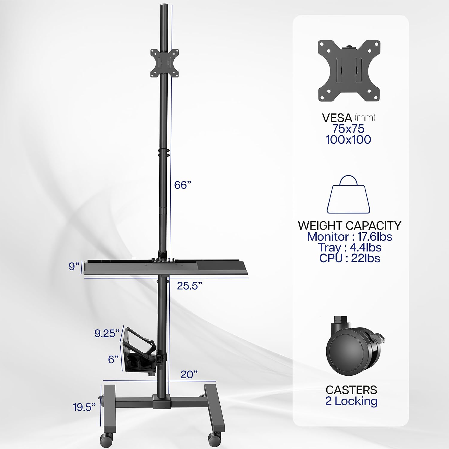 Black Rolling Computer Cart Wi - Adjustable Monitor Mount recension och pris