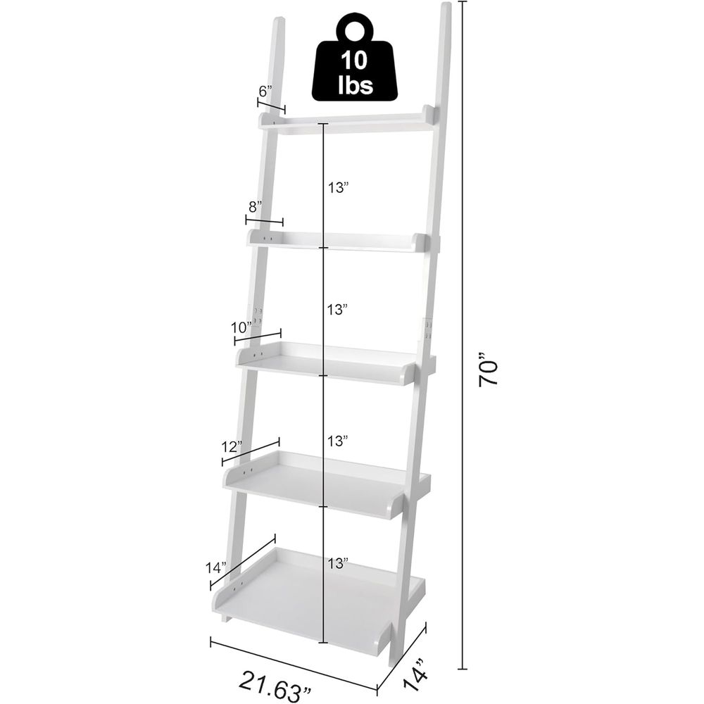 5-Tier White Wall-Mounted Lean - Bookshelf 5 Tier recension och pris